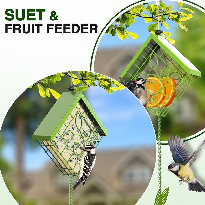 FlowaFoli Suet Bird Feeder for Outside, Metal Suet Feeder for Outside Hanging, Single Suet Cake Capacity, Fruit and Suet Feeder Style for Outside Hanging(Green) - Image 3